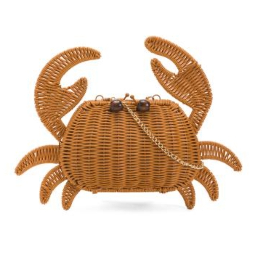 🤎▪️Tommy Bahama▪️brown/ Natural Crab-Shaped Woven Clutch Handbag